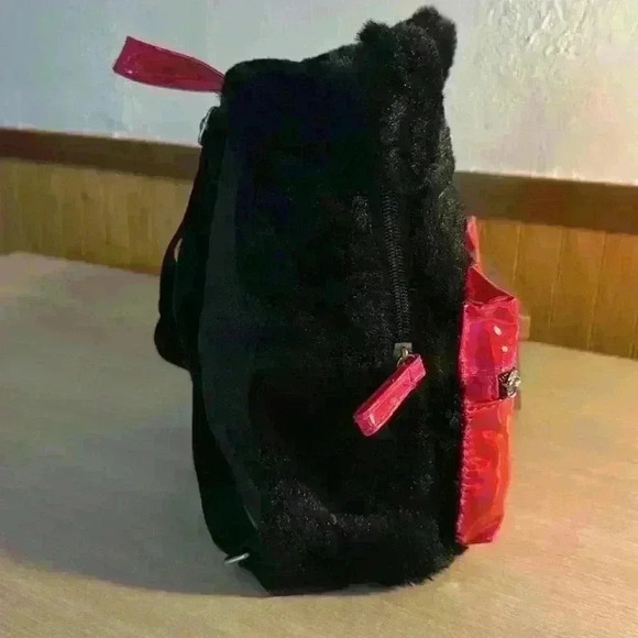 Furry Black Cat Mini Backpack w/ Pink Front Pocket - Picture 2 of 5